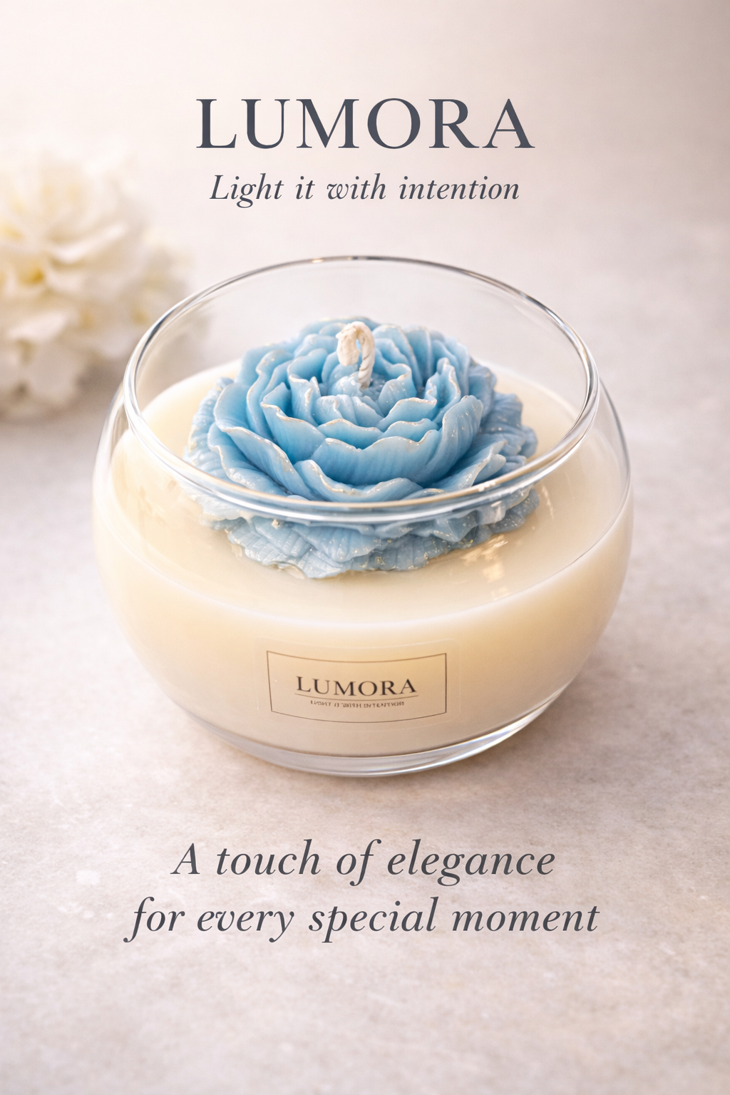 Lumora Blue Bloom Candle