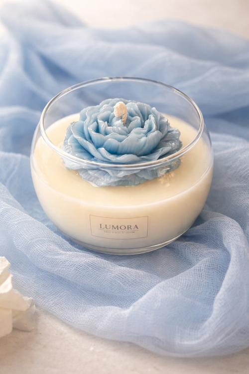 Lumora Blue Bloom Candle